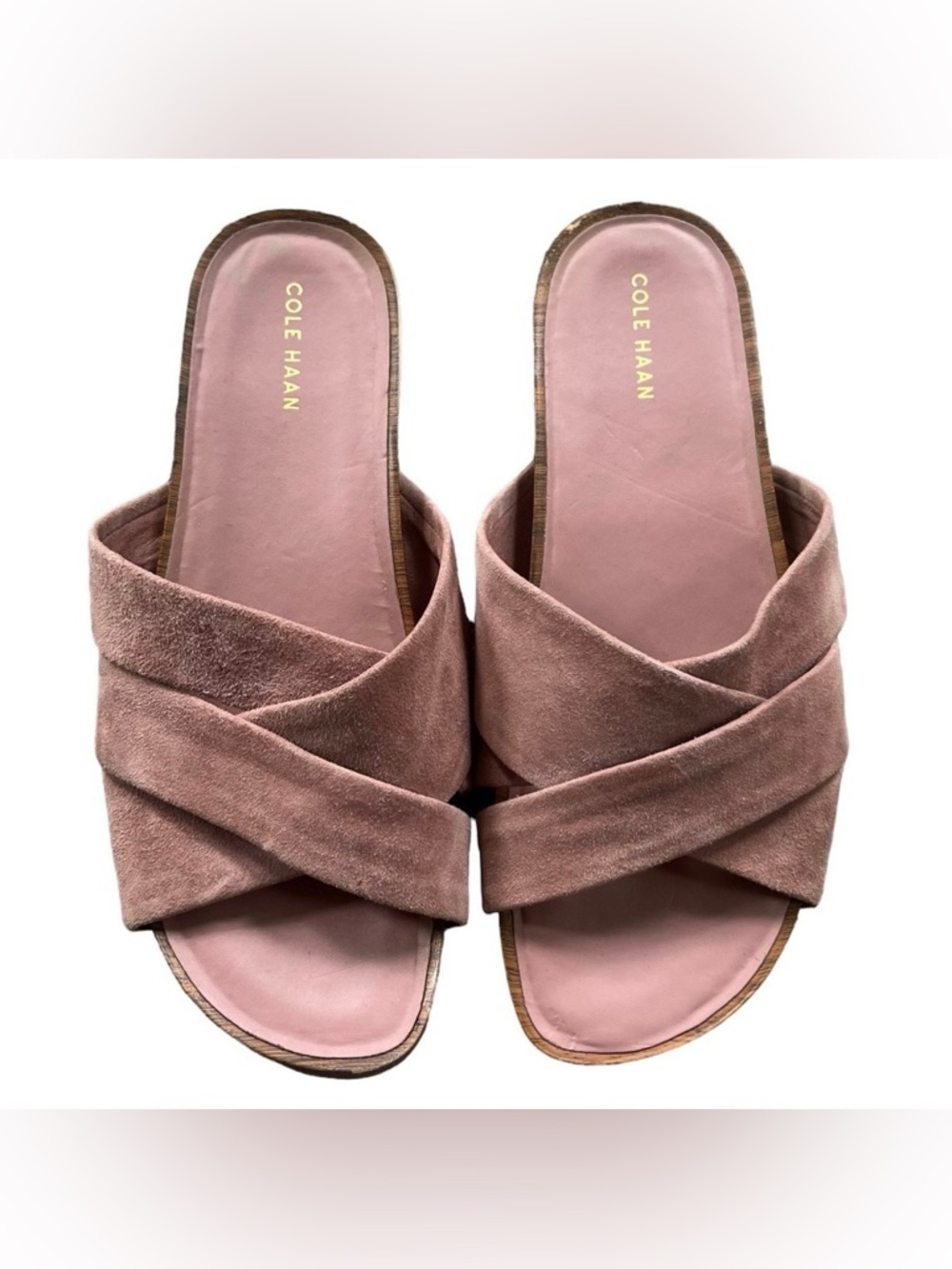 Cole Haan Suede Leather Dusty Rose Pink Criss-Cross Strappy Slide Sandals Sz 9